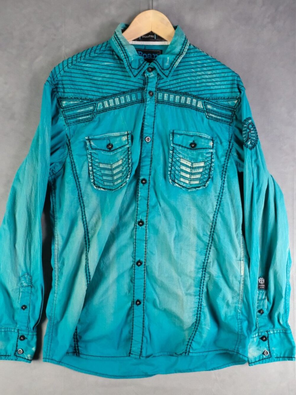 Roar Signature Shirt Mens Large Blue Sarge II Embroidered Long Sleeve Button Up